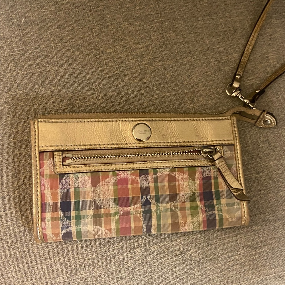 gingham coach wristlet wallet